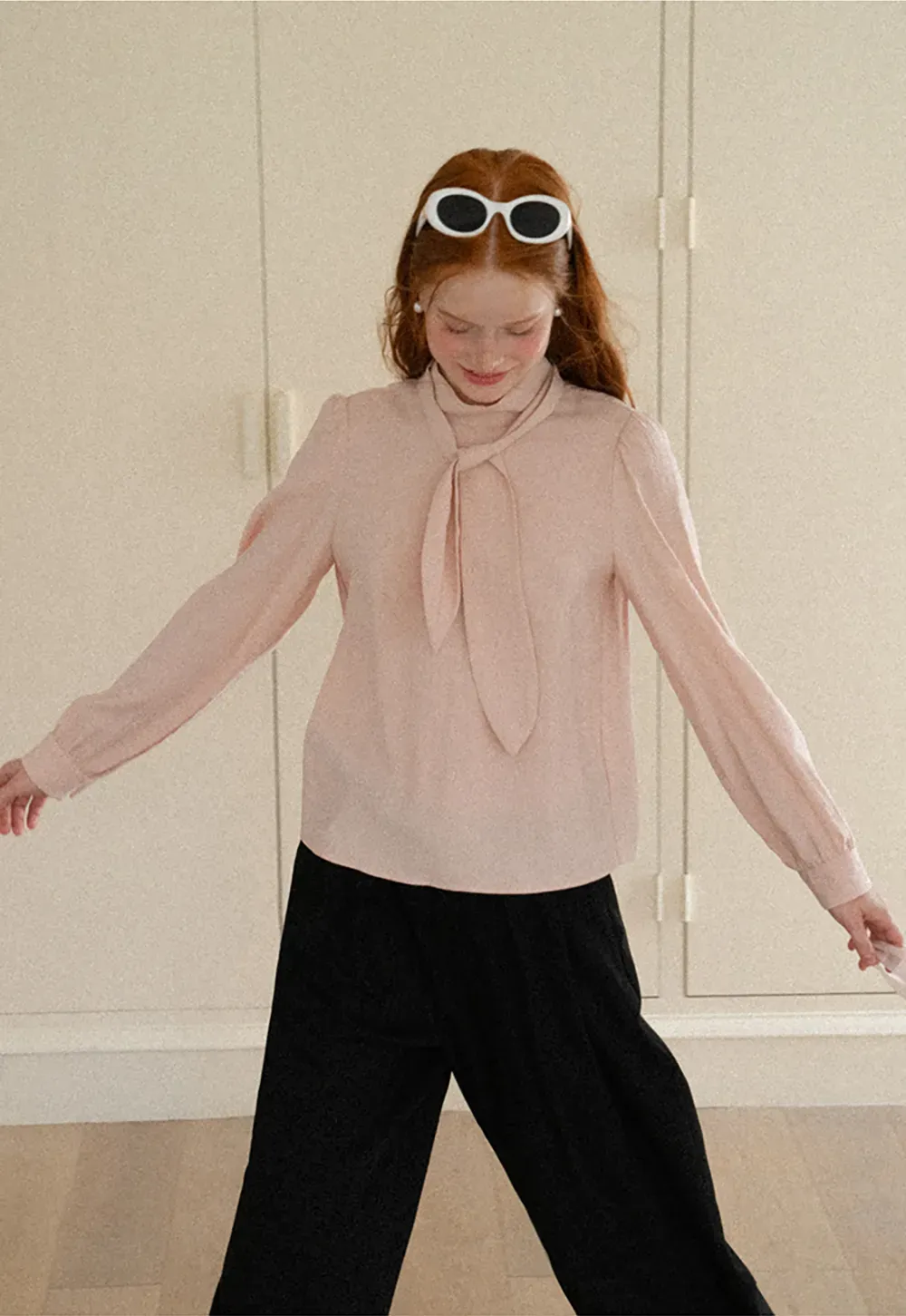 Puffed Sleeve High Neck Blouse