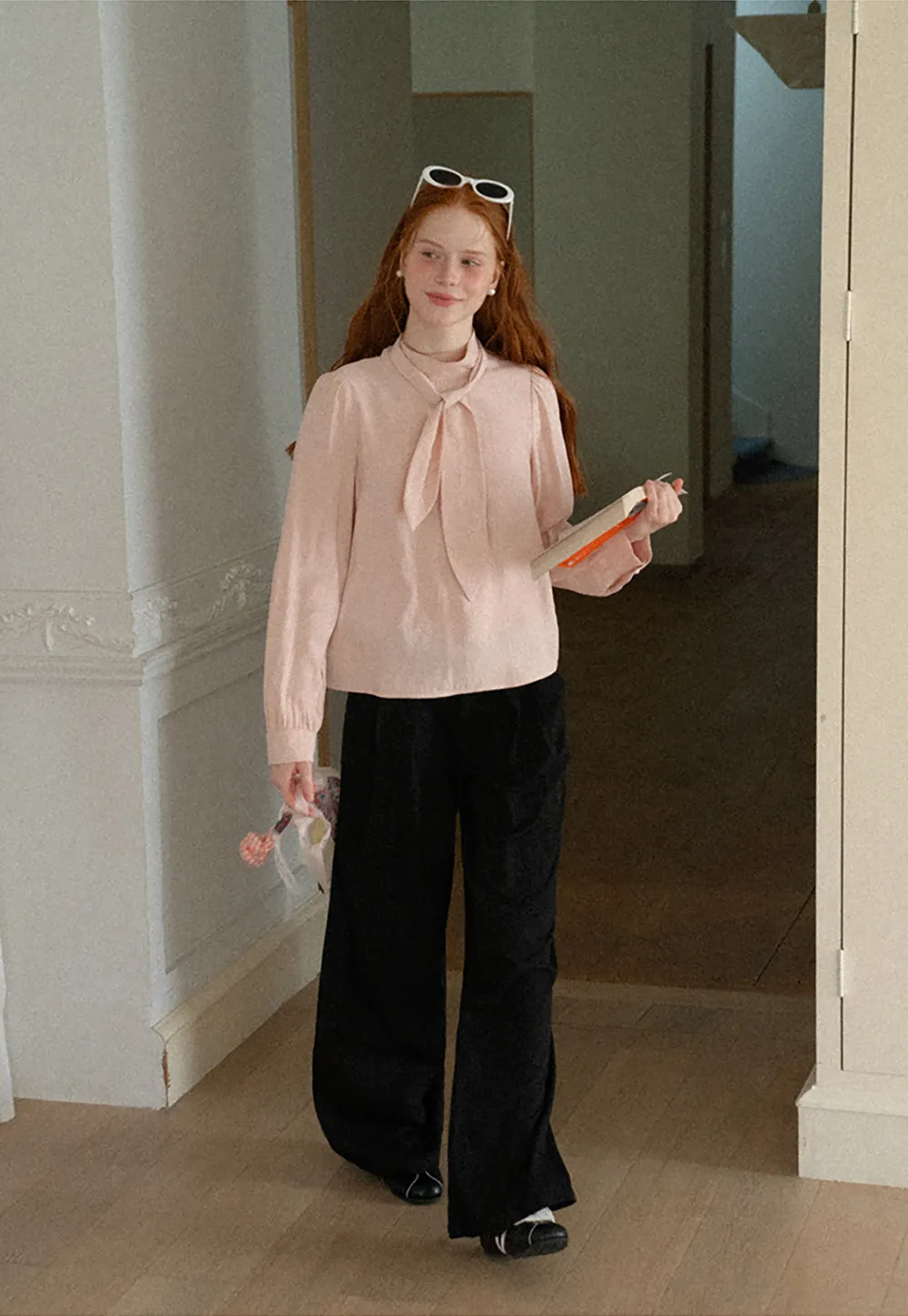 Puffed Sleeve High Neck Blouse