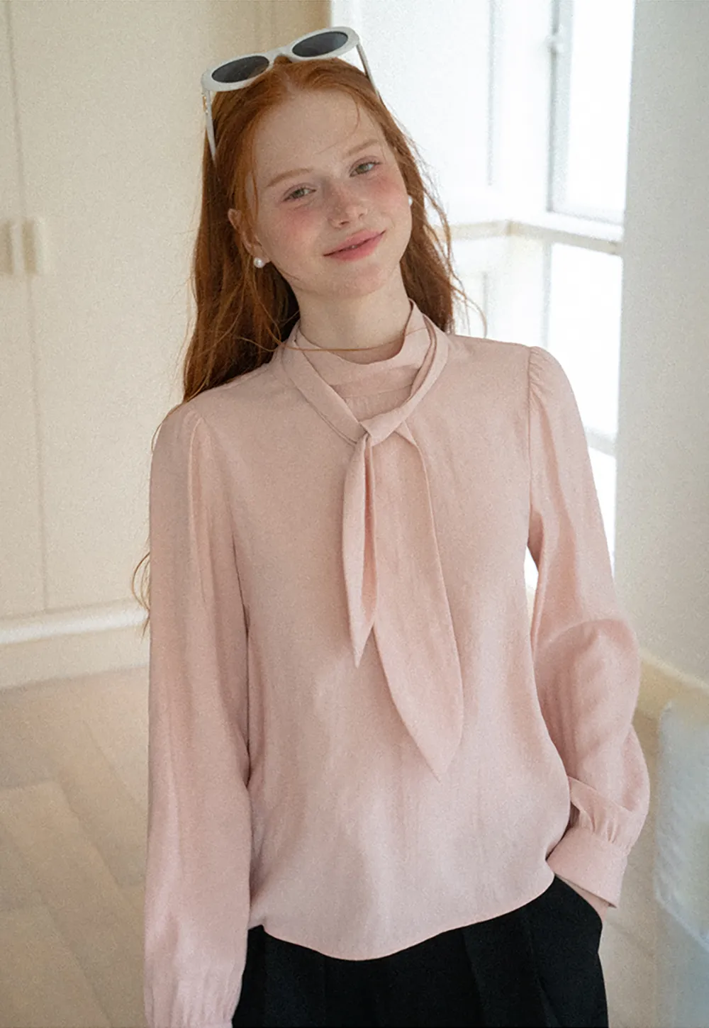 Puffed Sleeve High Neck Blouse