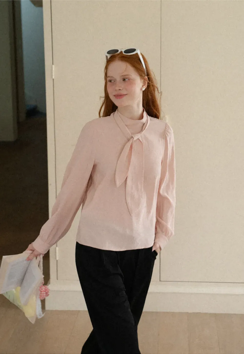 Puffed Sleeve High Neck Blouse