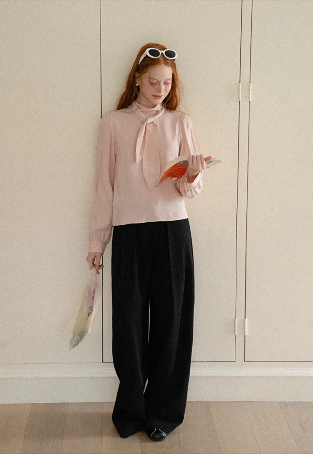 Puffed Sleeve High Neck Blouse