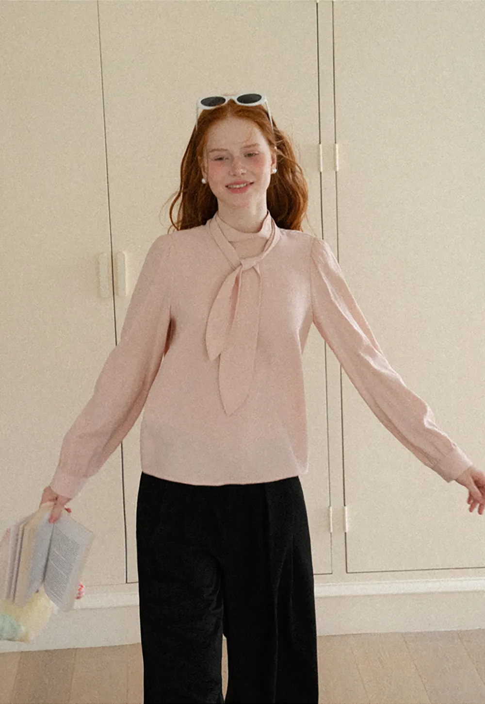 Puffed Sleeve High Neck Blouse