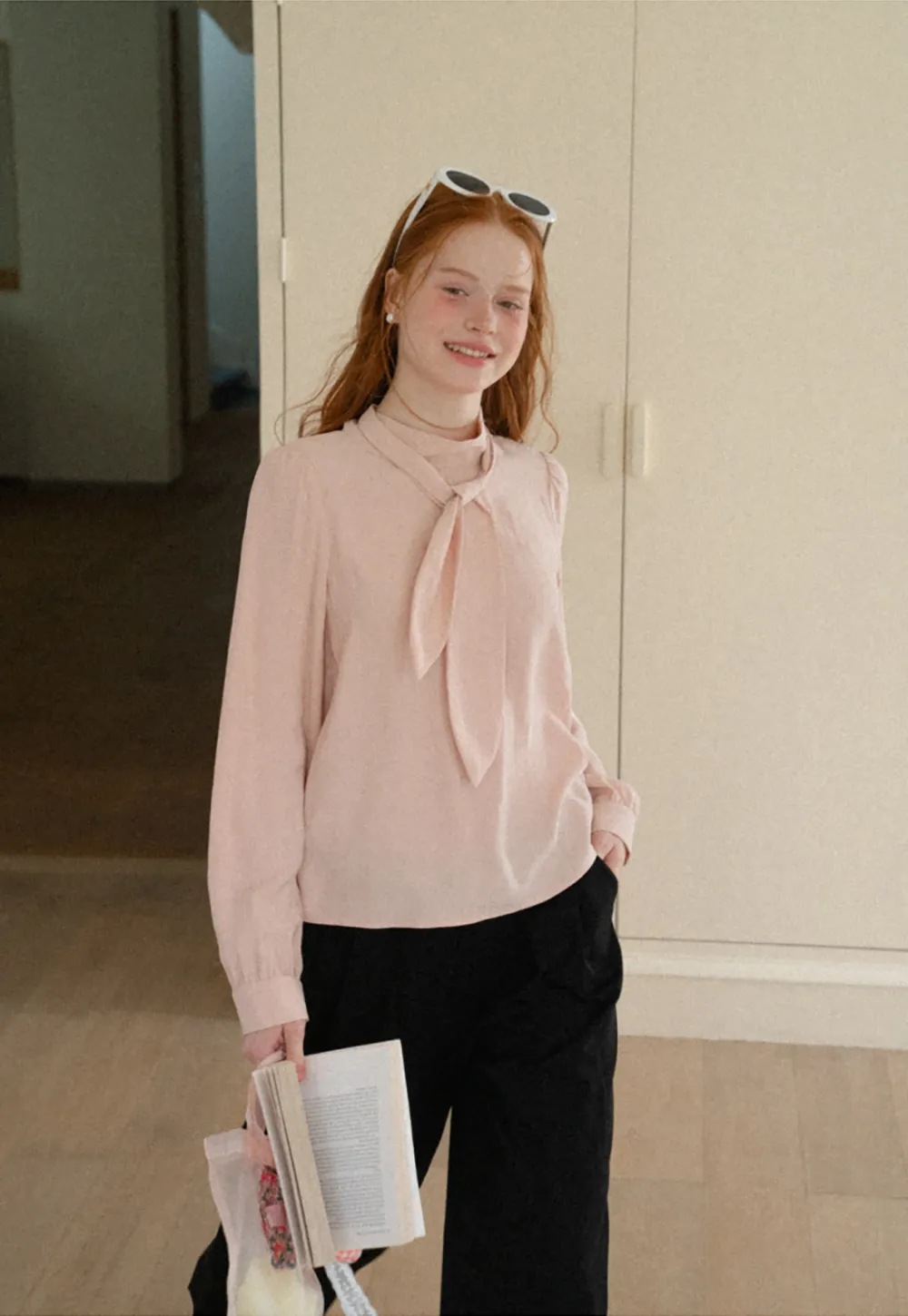 Puffed Sleeve High Neck Blouse