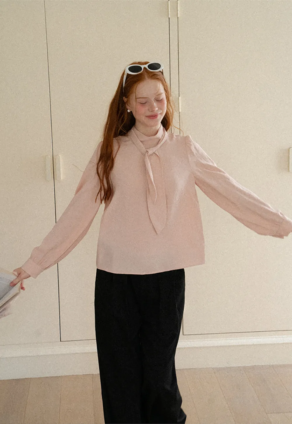 Puffed Sleeve High Neck Blouse