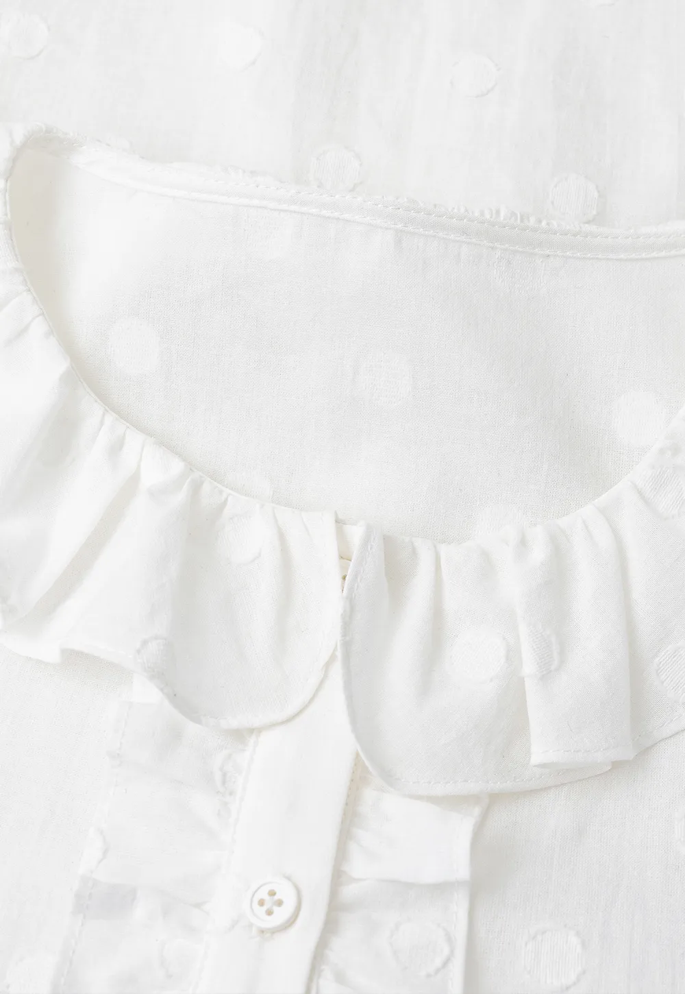 Ruffled Collar Polka Dot Sheer Blouse