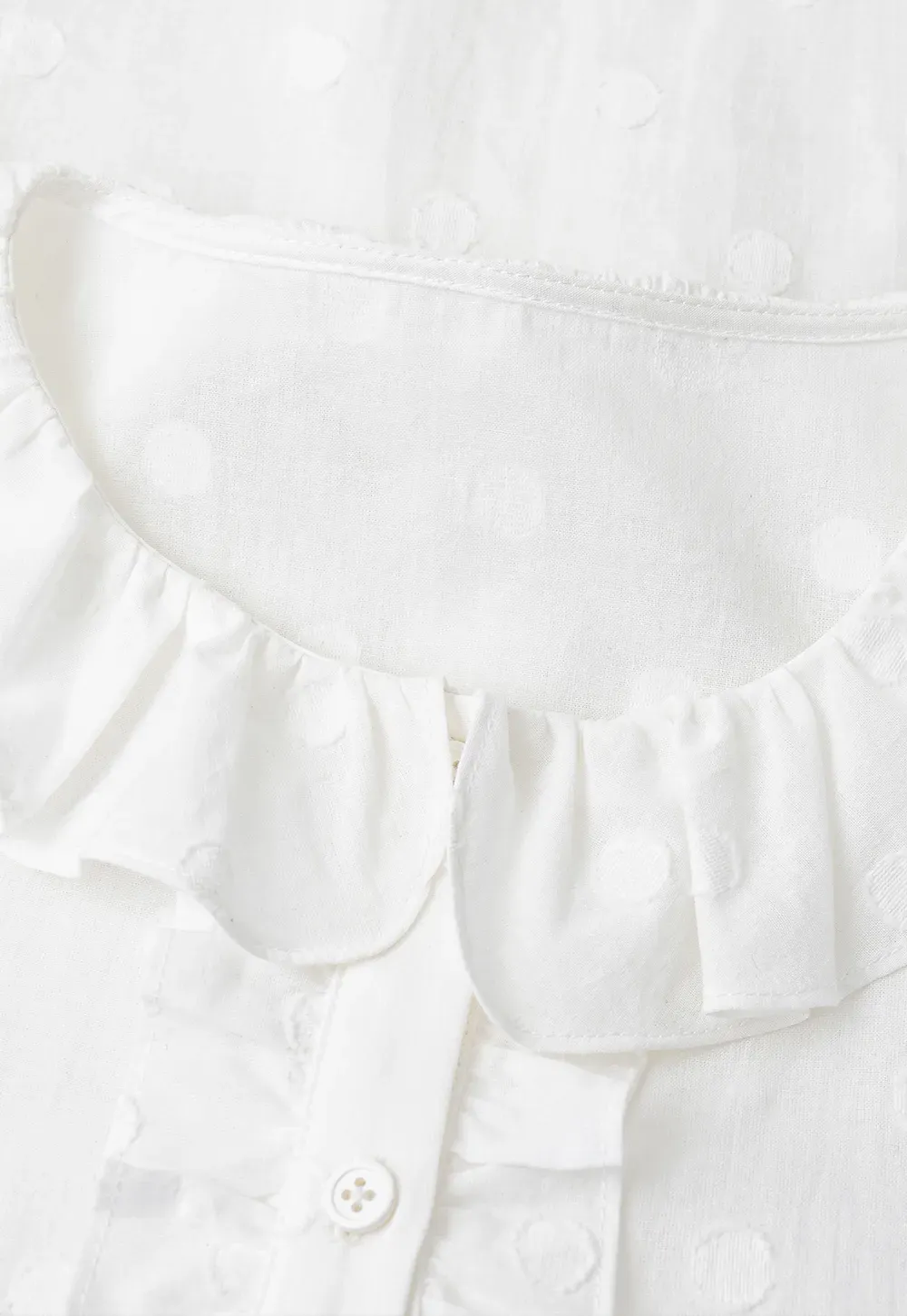 Ruffled Collar Polka Dot Sheer Blouse