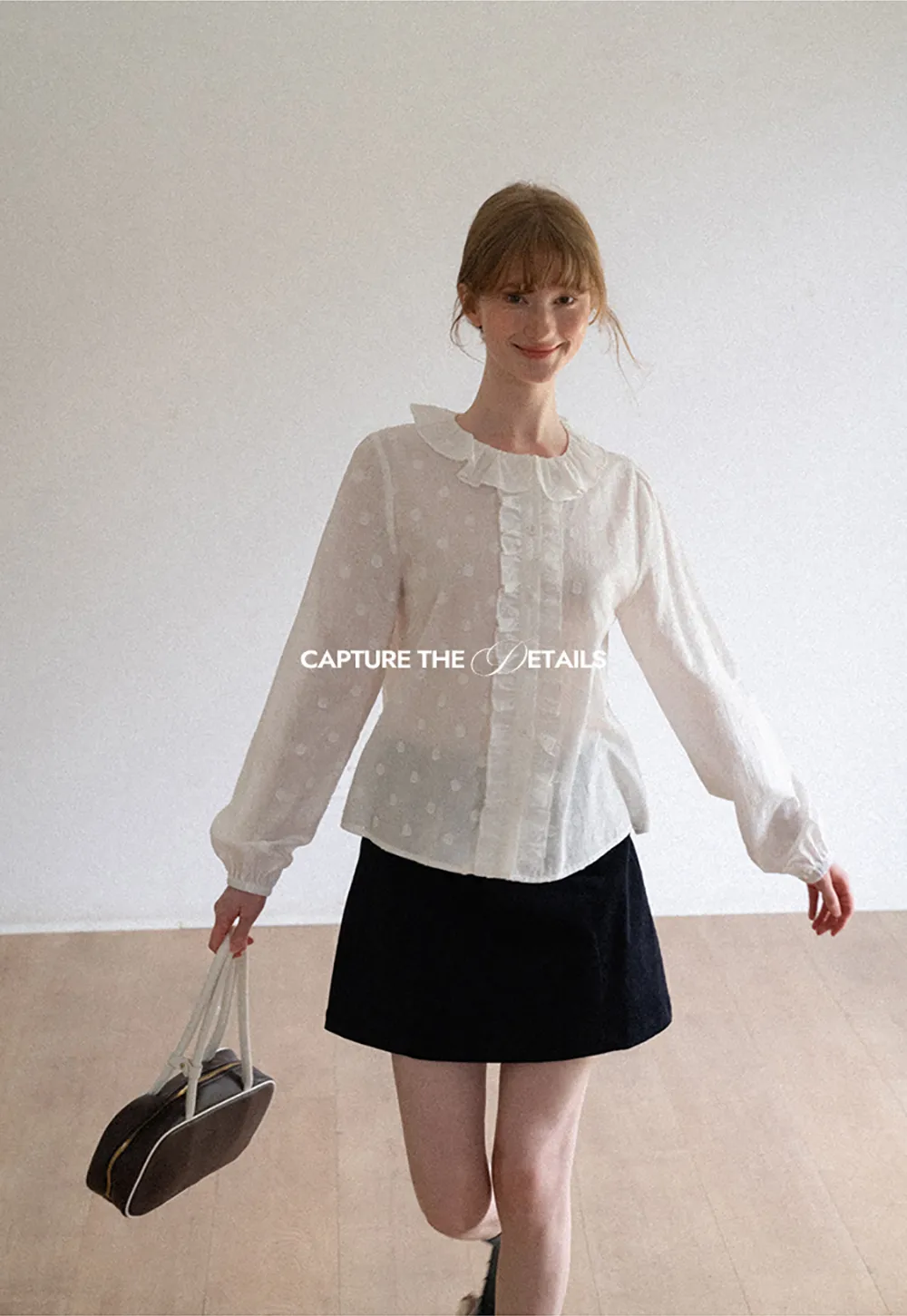 Ruffled Collar Polka Dot Sheer Blouse