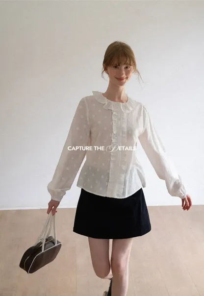 Ruffled Collar Polka Dot Sheer Blouse