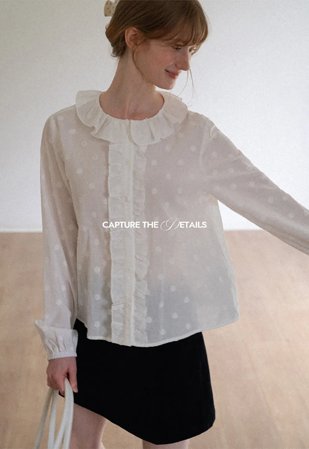 Ruffled Collar Polka Dot Sheer Blouse