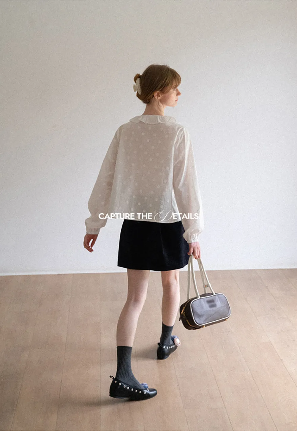 Ruffled Collar Polka Dot Sheer Blouse