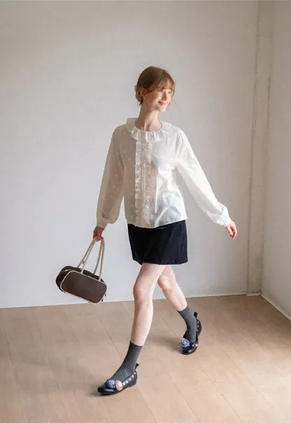 Ruffled Collar Polka Dot Sheer Blouse