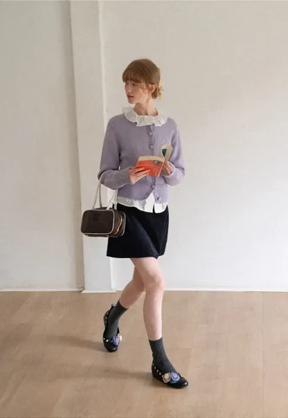 Ruffled Collar Polka Dot Sheer Blouse