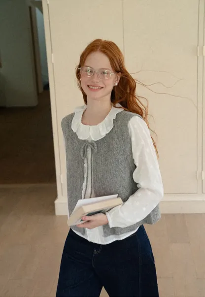 Ruffled Collar Polka Dot Sheer Blouse