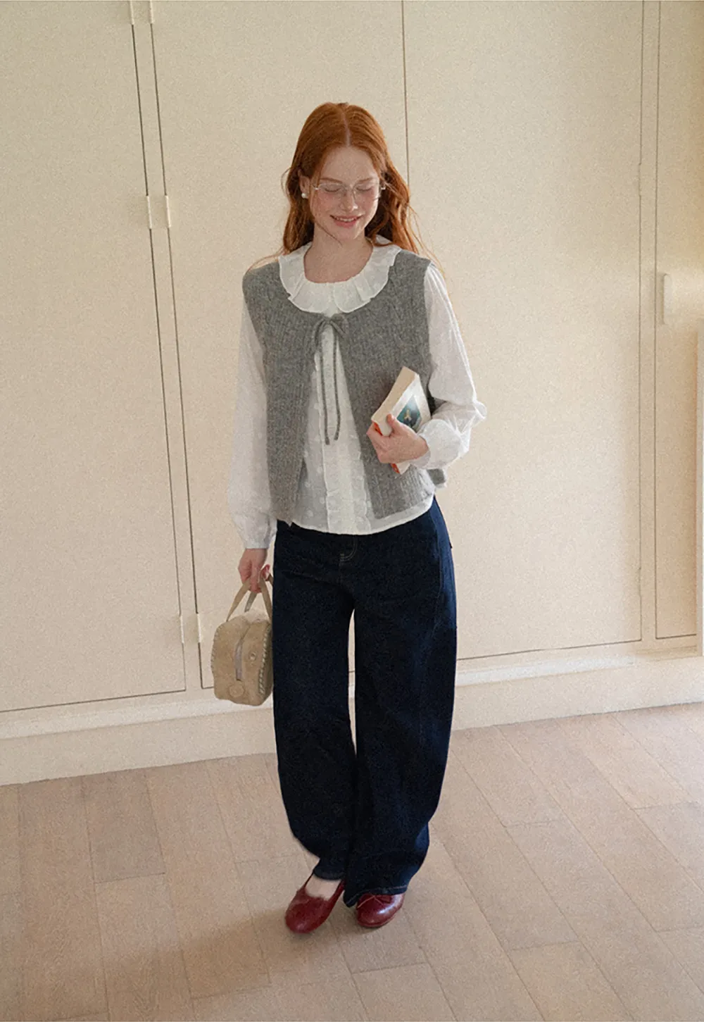 Ruffled Collar Polka Dot Sheer Blouse