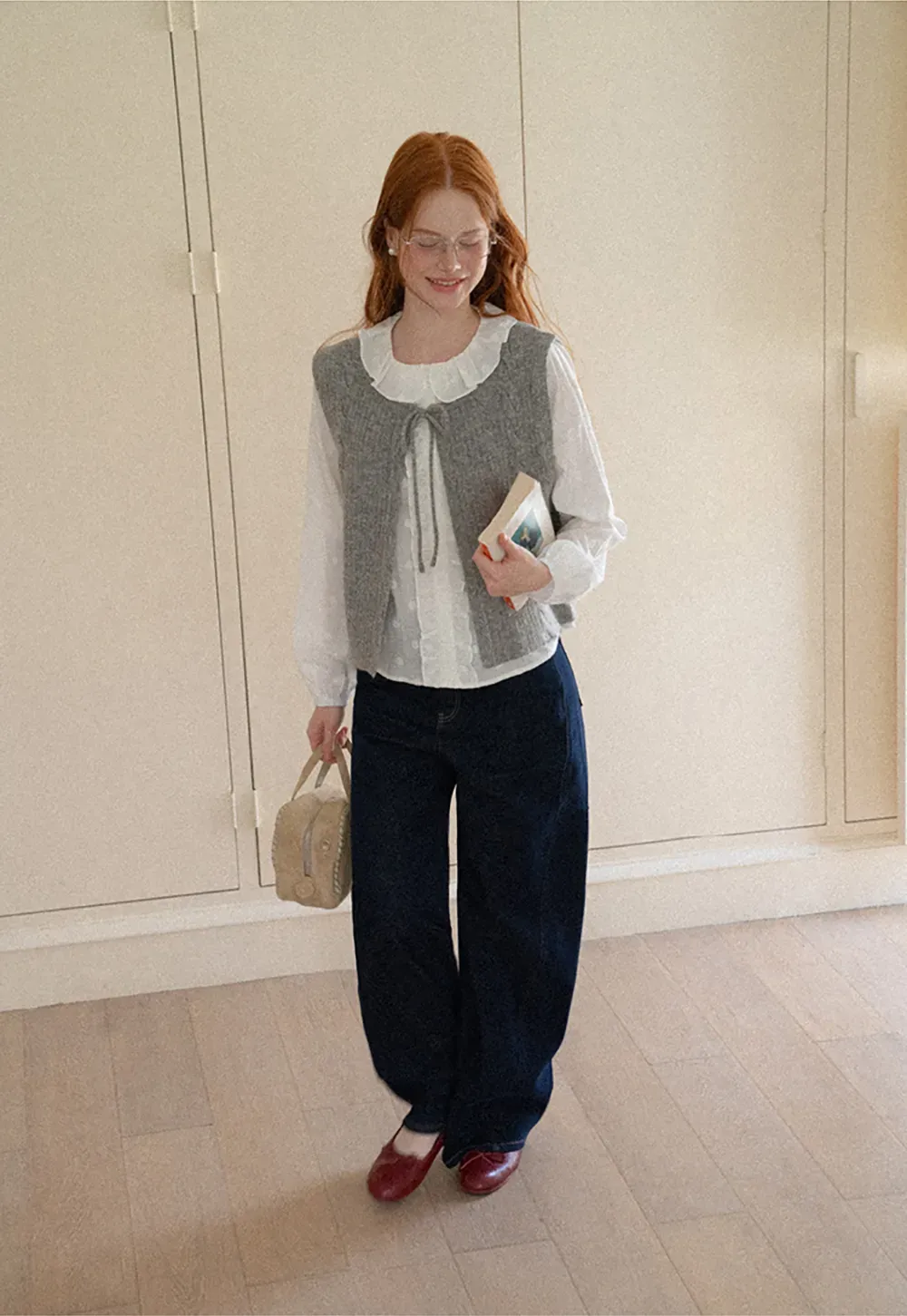Ruffled Collar Polka Dot Sheer Blouse