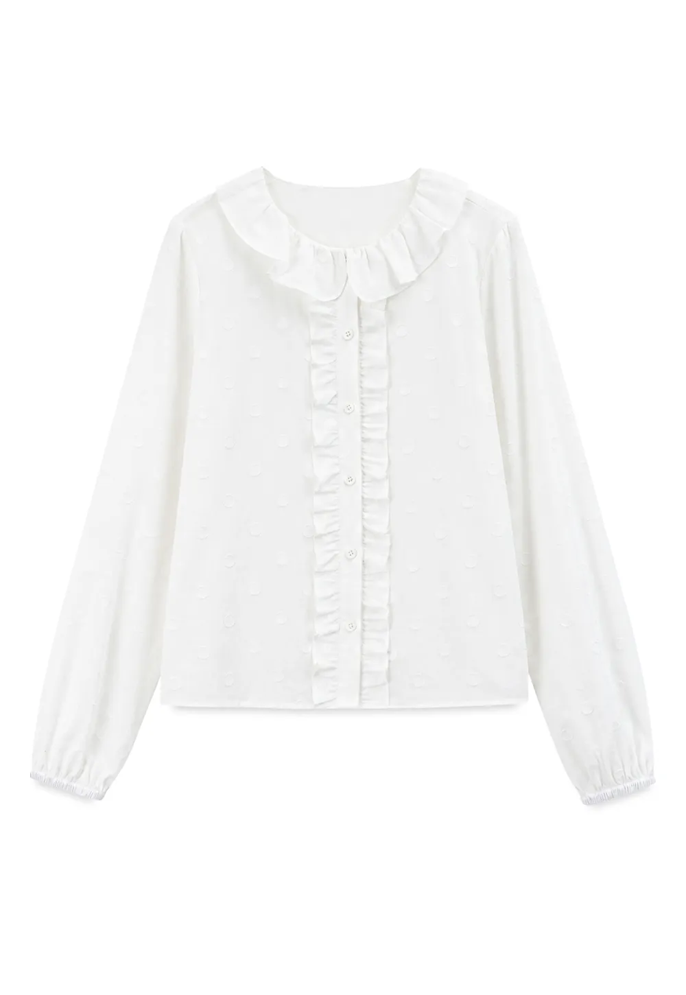 Ruffled Collar Polka Dot Sheer Blouse