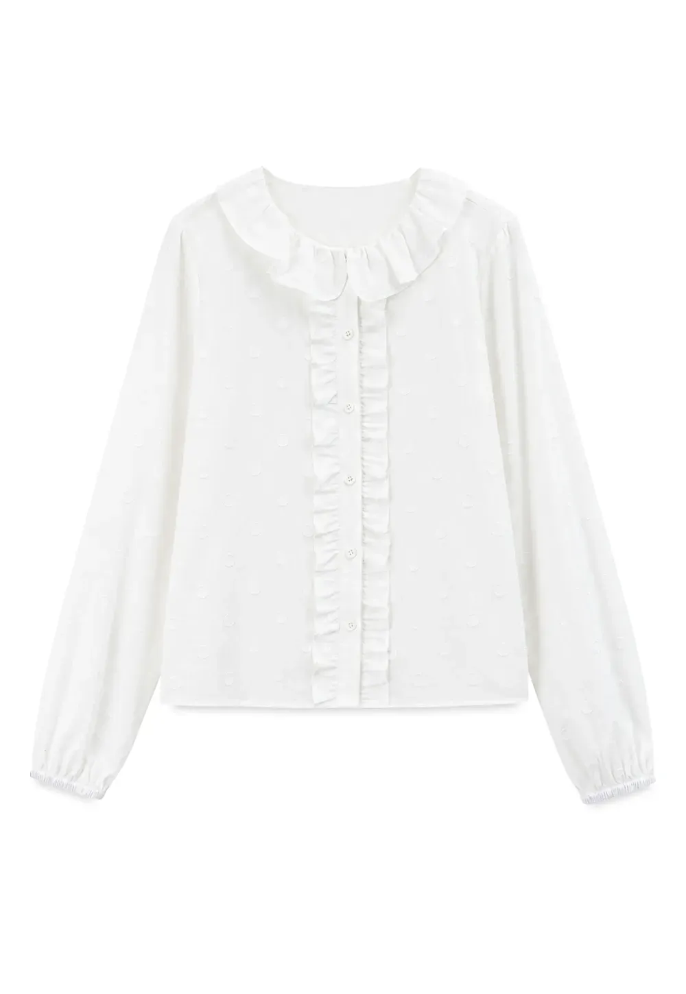 Ruffled Collar Polka Dot Sheer Blouse