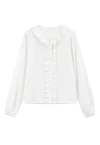 Ruffled Collar Polka Dot Sheer Blouse