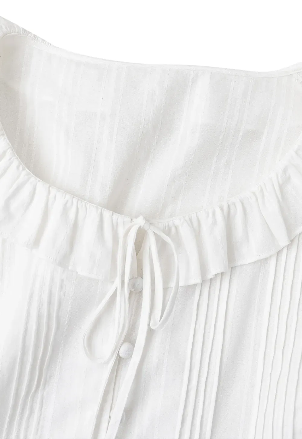 Ruffled Collar Pleated Front Long Sleeve Shirt