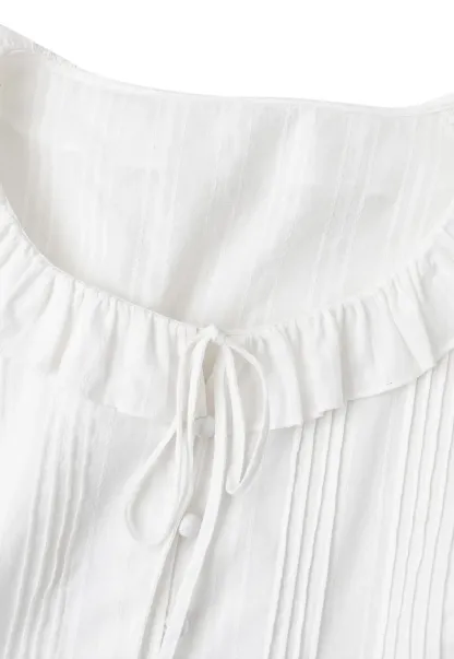 Ruffled Collar Pleated Front Long Sleeve Shirt