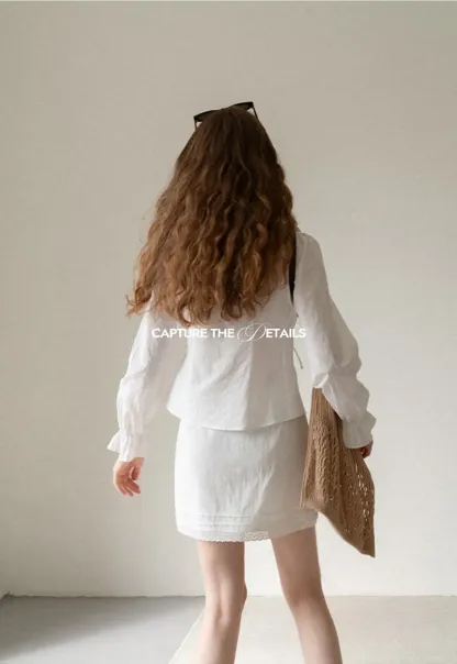 Ruffled Collar Pleated Front Long Sleeve Shirt