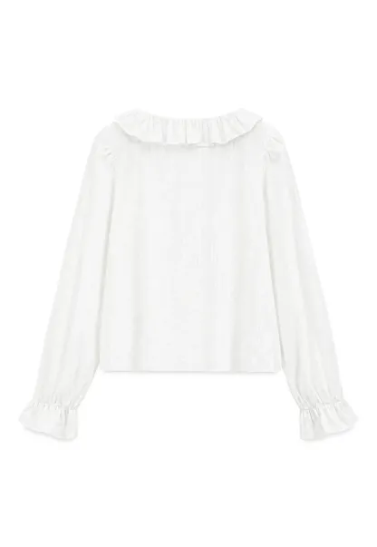 Ruffled Collar Pleated Front Long Sleeve Shirt