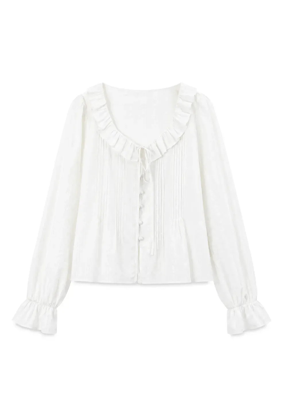 Ruffled Collar Pleated Front Long Sleeve Shirt