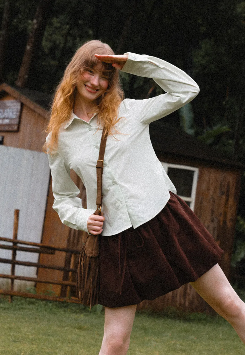 Asymmetrical Cut Long Sleeve Button Up Shirt