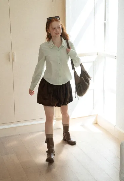 Asymmetrical Cut Long Sleeve Button Up Shirt