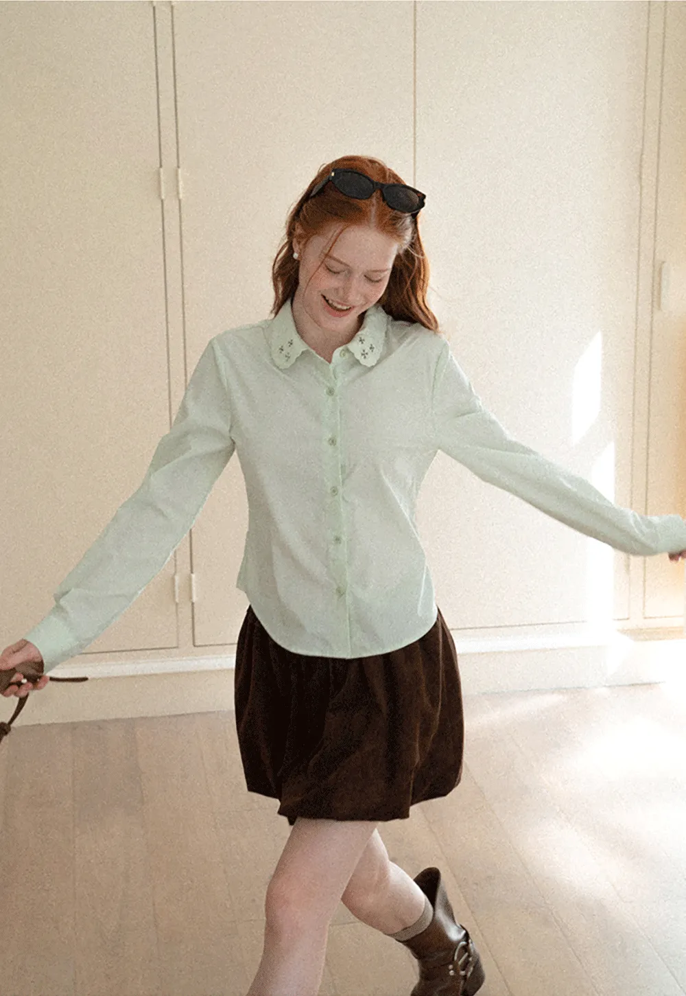 Asymmetrical Cut Long Sleeve Button Up Shirt
