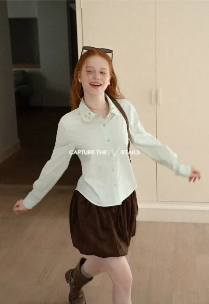 Asymmetrical Cut Long Sleeve Button Up Shirt