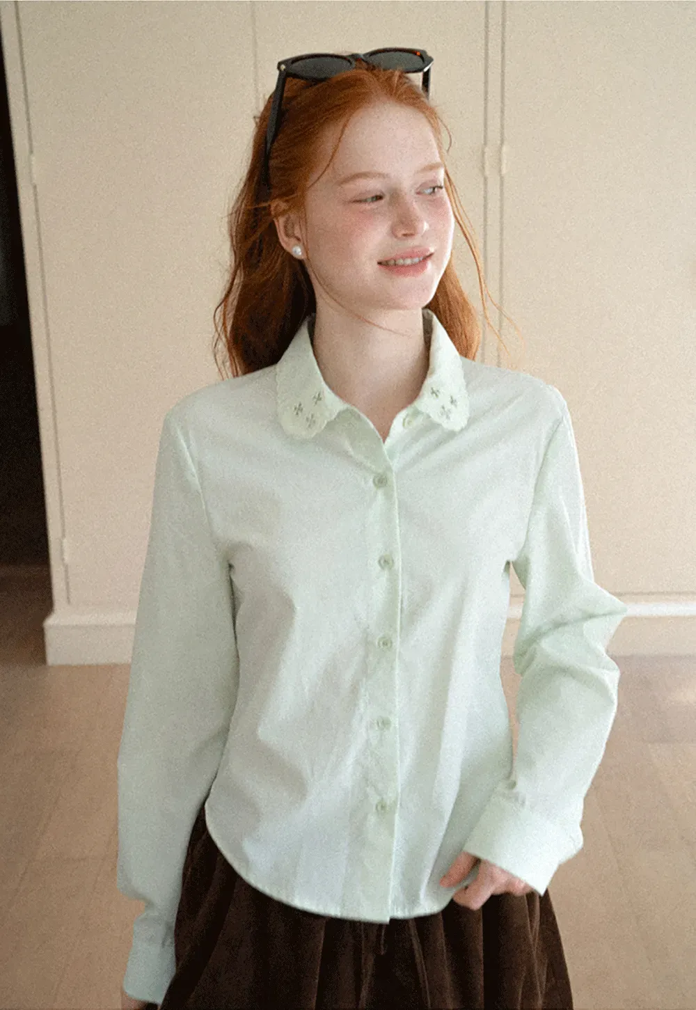 Asymmetrical Cut Long Sleeve Button Up Shirt
