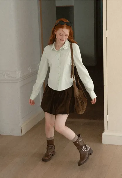 Asymmetrical Cut Long Sleeve Button Up Shirt