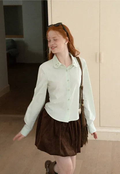 Asymmetrical Cut Long Sleeve Button Up Shirt
