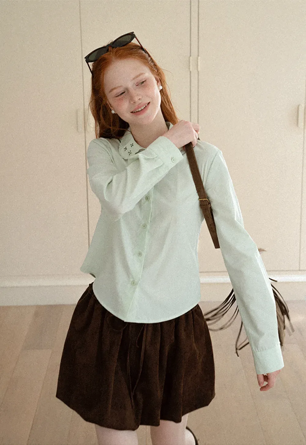 Asymmetrical Cut Long Sleeve Button Up Shirt