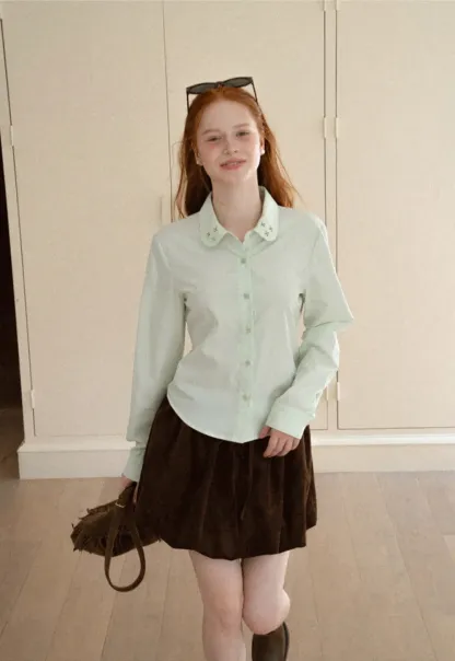 Asymmetrical Cut Long Sleeve Button Up Shirt