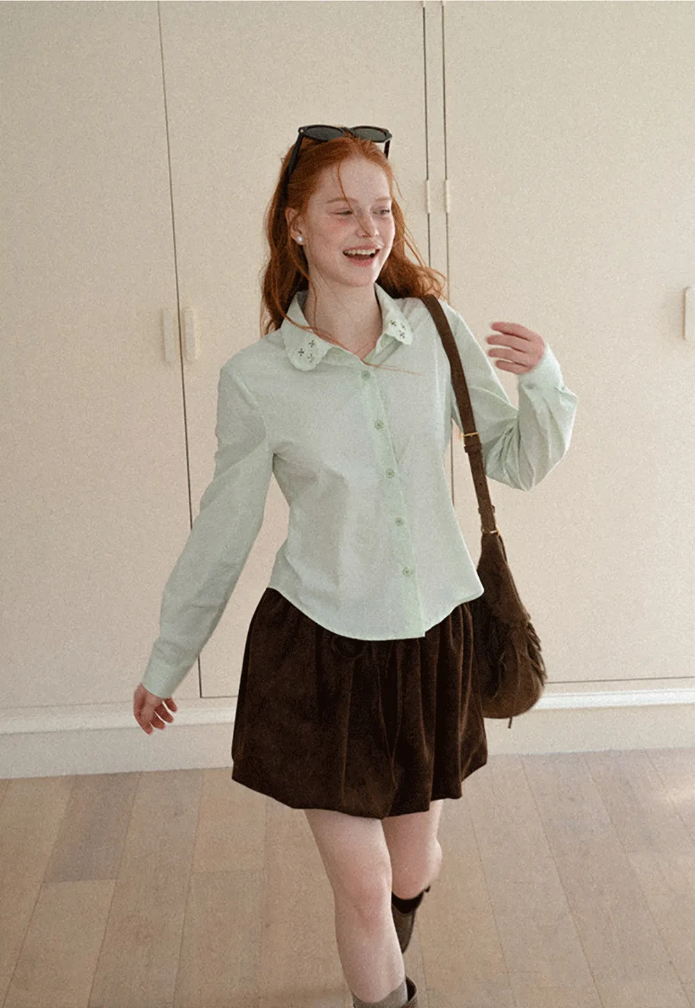 Asymmetrical Cut Long Sleeve Button Up Shirt