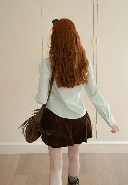Asymmetrical Cut Long Sleeve Button Up Shirt