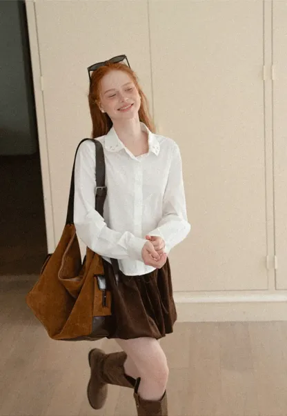 Asymmetrical Cut Long Sleeve Button Up Shirt