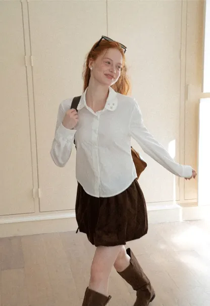 Asymmetrical Cut Long Sleeve Button Up Shirt