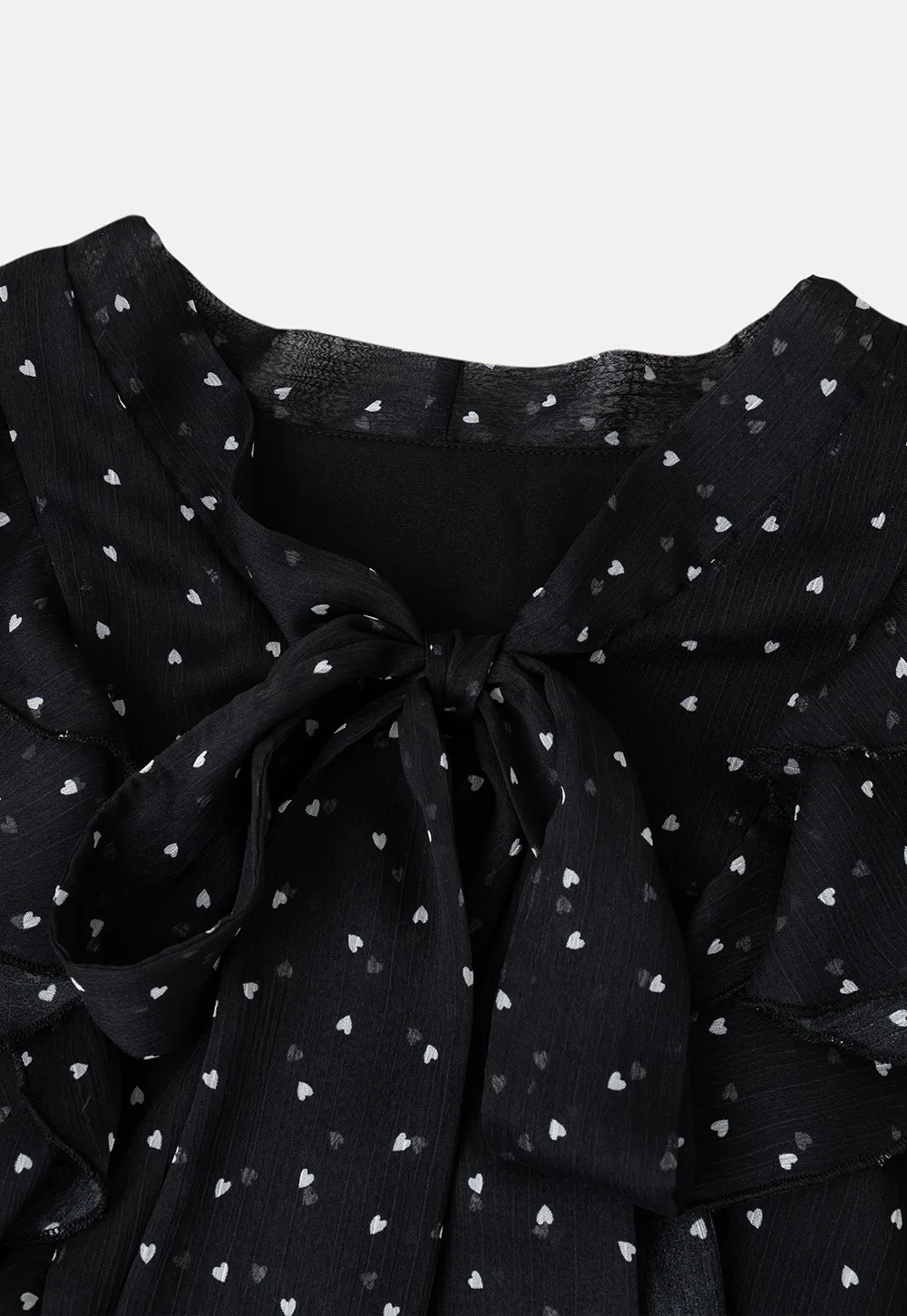 Sheer Polka Dot Ruffled Bow Neck Blouse
