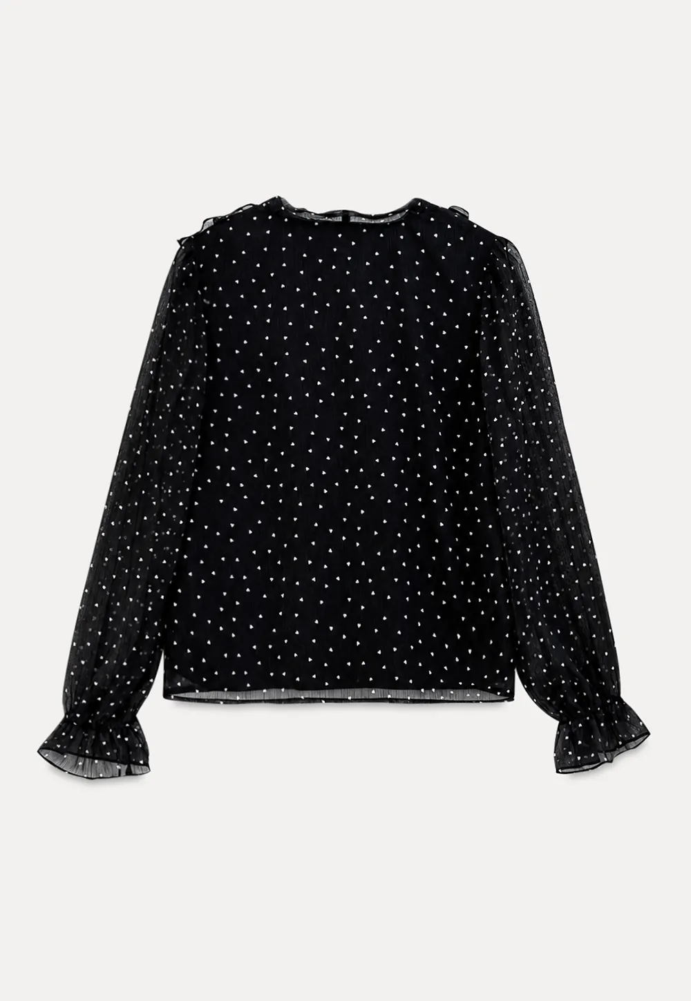 Sheer Polka Dot Ruffled Bow Neck Blouse