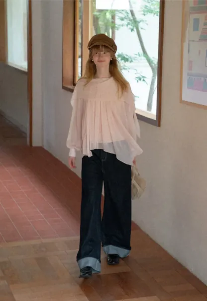 Pleated Layered Sheer Blouse