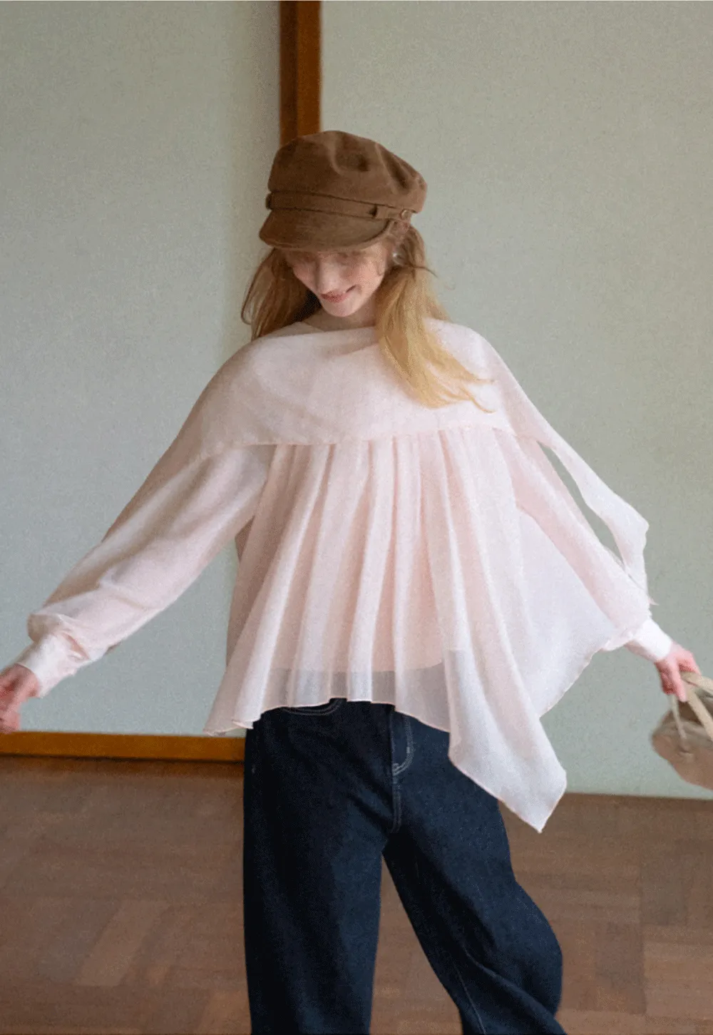 Pleated Layered Sheer Blouse