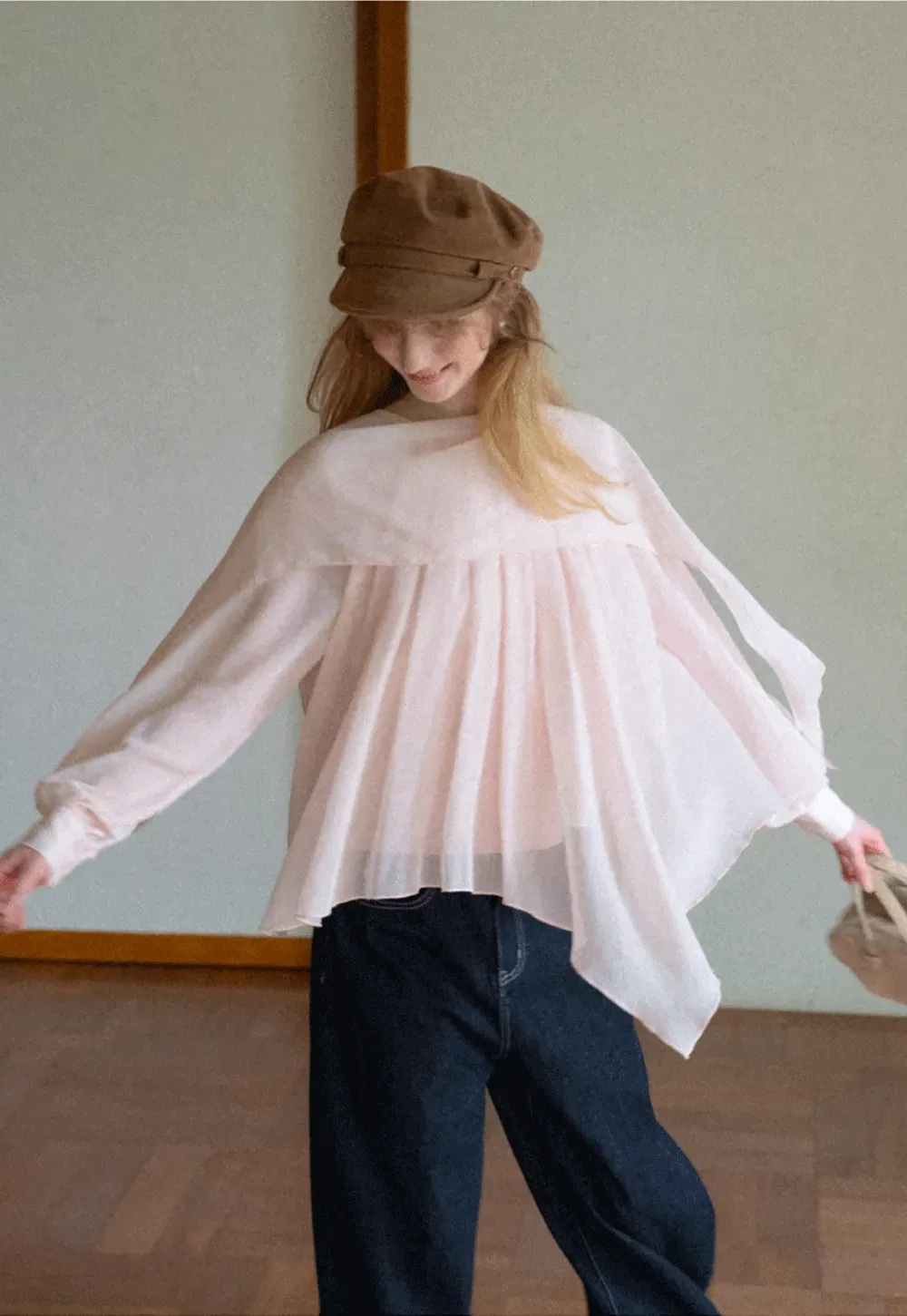 Pleated Layered Sheer Blouse