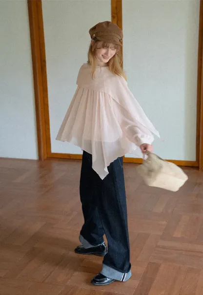 Pleated Layered Sheer Blouse