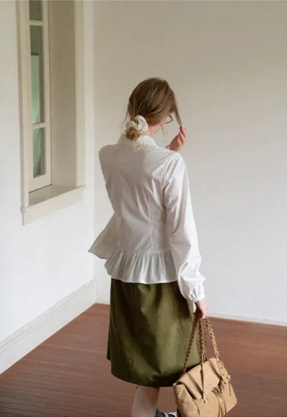 Peplum Hem Peter Pan Collar Button Up Shirt