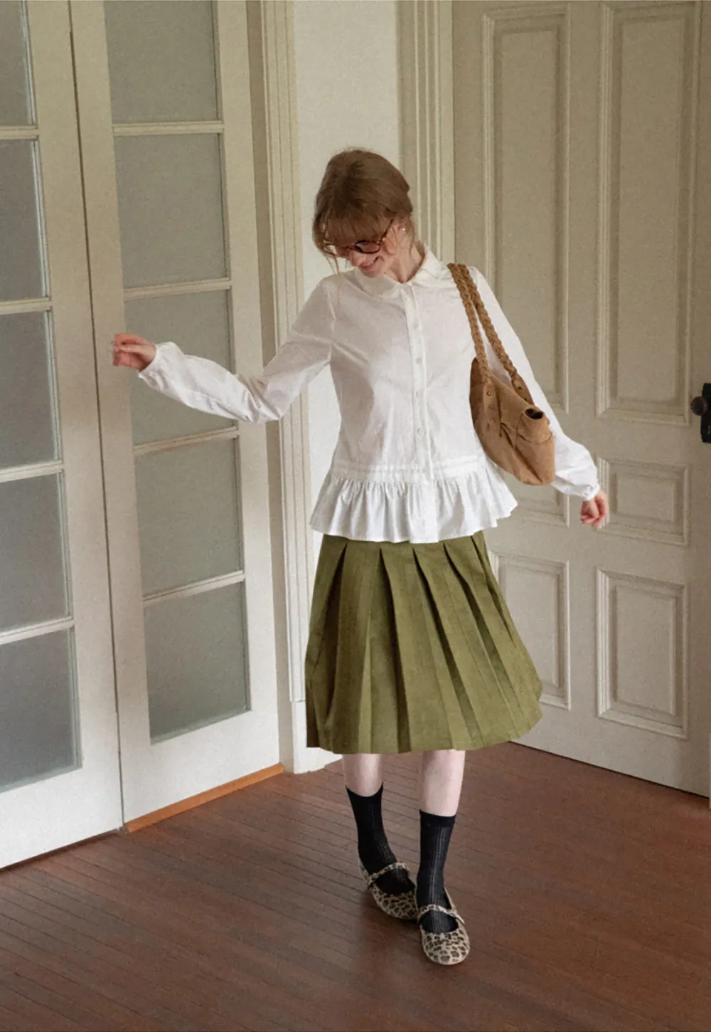 Peplum Hem Peter Pan Collar Button Up Shirt