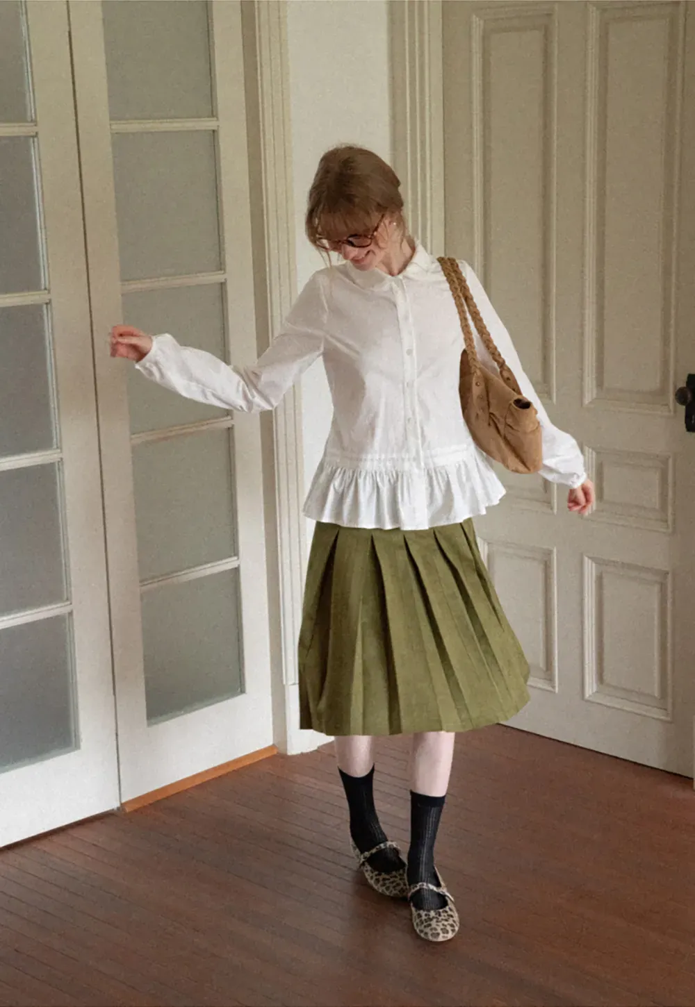 Peplum Hem Peter Pan Collar Button Up Shirt