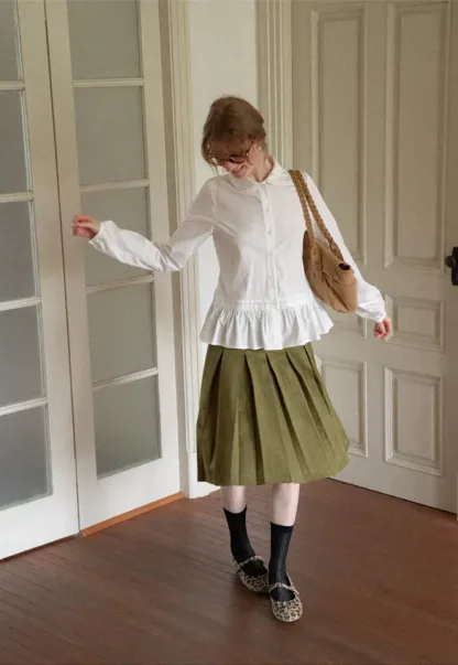 Peplum Hem Peter Pan Collar Button Up Shirt